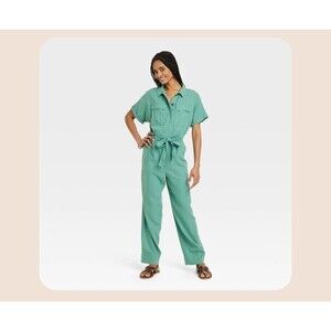 Universal Thread Women's Short Sleeve Linen Boilersuit Casual Size 2 Green